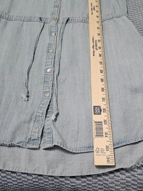 Lovestitch Button Down Tencel Denim Dress Blue Boho Short Sleeve Size Medium - Picture 6 of 6